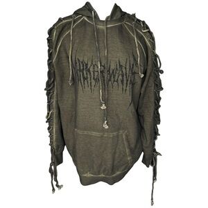 Darker Wavs x Dolls Kill | Switch Lace Up Hoodie in Olive Green - Sz Small